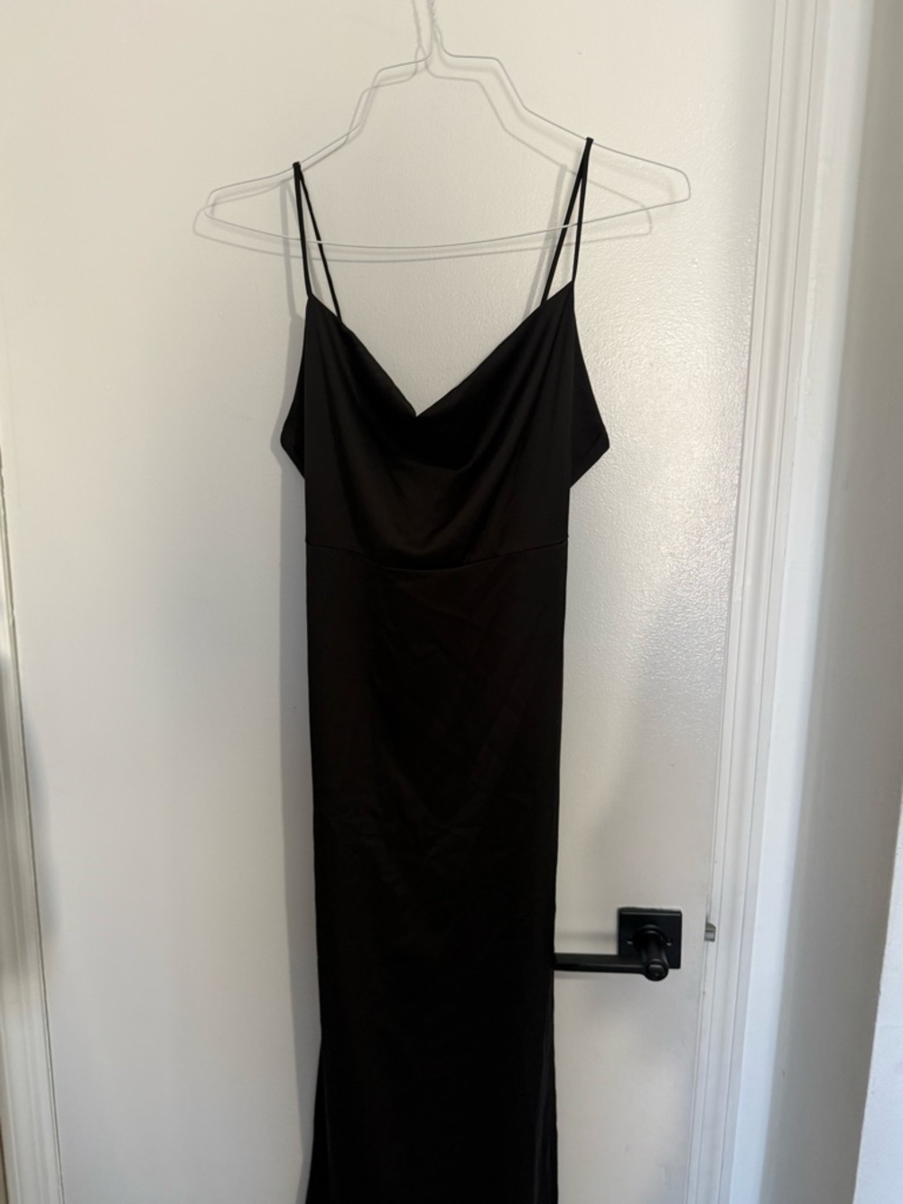 Silk Black Slip Midi Dress with Cowl Neck - Unbranded